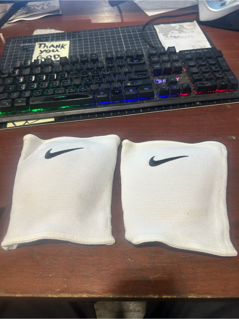 Nike White Wrist/Elbow Pads with Black Swoosh - Pair